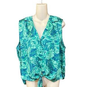 Eclair Silky Tropical Print Tie‎ Front Top